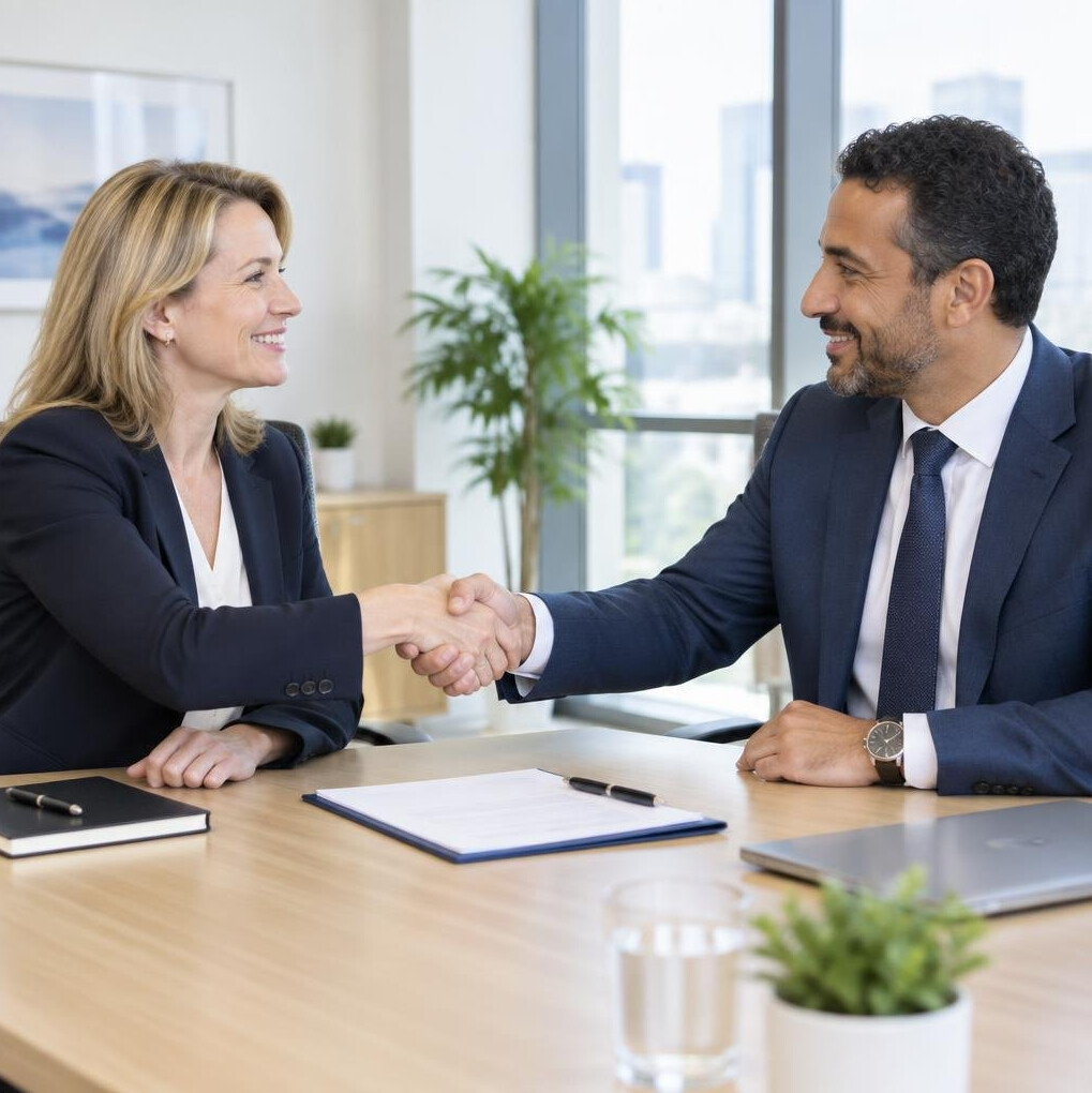 Two business partners shaking hands after a meeting